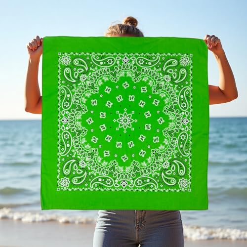 Bandana Single Pack Soft Thin 27 inch Cotton Paisley Extra Large Headwear - color: Green