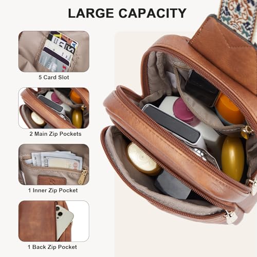 BOSTANTEN Sling Bag Quilted Crossbody Bags for Women Cross Body Purse Leather Fanny Pack with Adjustable Guitar Strap - color: A-brown