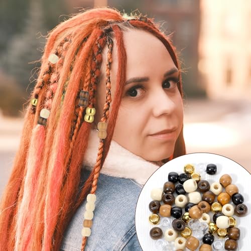 60 Pcs Hair Braids Beads, 12 mm Hair Beads for Women, Multi-Style Wooden Hairs Bead Jewelry for Adult, Men, Dreadlocks Accessories