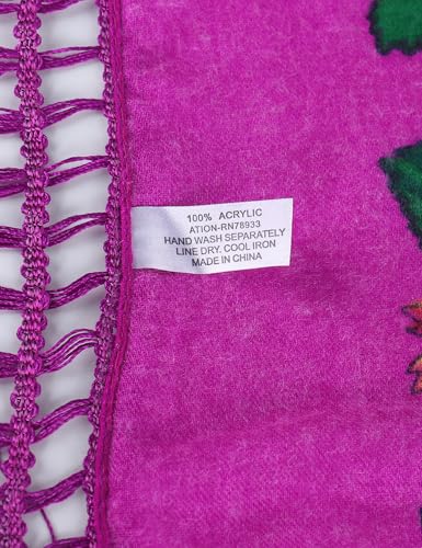 MJ SERECA Acrylic Bandana Printed Hair Scarf Square Ukrainian Head Scarf Floral Babushka Neck Scarf for Women 30"/42"/60" - color: Purple With Tassel