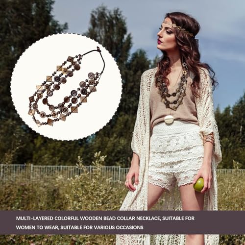 3- Layered Statement Necklace Womens Bohemia Choker Necklaces - color: Brown