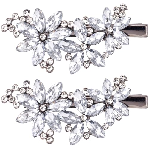 PAGOW 2 Pcs Flower Rhinestone Hair Clips, Silver Crystal Hair Pins, Flower Bridal Headpiece Wedding Hair Accessories for Brides Women - color: Silver 2pcs-Style B