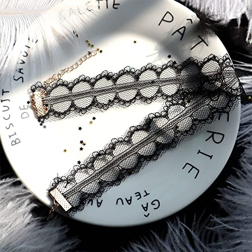 Nova&Aria Chokers Set For Women Heart Choker Necklaces Flower Pendant Velvet Cute Pink Turquoise Blue White Black Choker Necklace Christmas Colorful Lace Chokers - color: Black&White