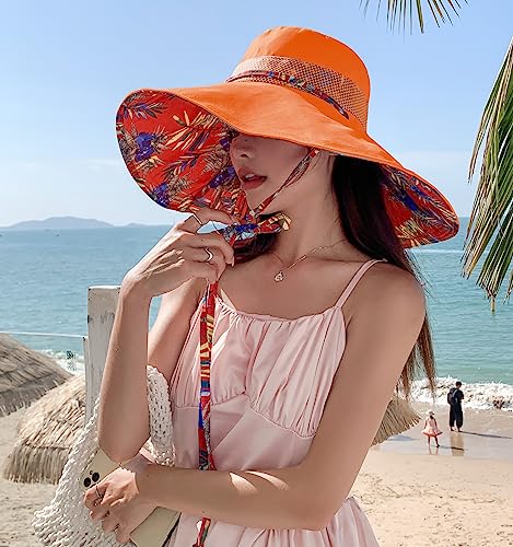 HUAMULAN Women Summer Sun Hat Wide Brim Wired Edge Floral Beach Bucket Hats Reversible Foldable Travel UV Protection Lady Hat - color: M2446-jvse