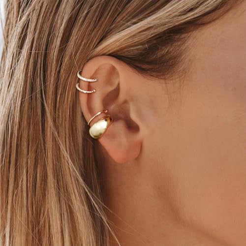 Ear Cuffs Non Piercing 14K Gold Plated Ear Cuff Earrings for Women Trendy Clip on Cartilage Earring Stacks Non Pierced Adjustable Fake Earrings Set Jewelry - color: B3:gold rhinestone ear cuff 4pcs