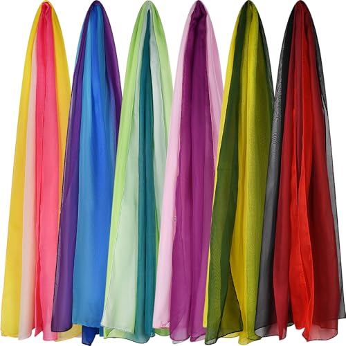 6 Pieces Scarves for Women Ladies Lightweight Silk Gorgeous Floral Pattern Lotus Print Chiffon Scarves - color: Multicolored
