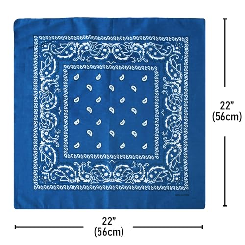 Falari 12 Pack Bandanas Multipurpose Cotton Novelty Paisley Bandana Headband for Cowboy Men Women 22 x 22 - color: Blue
