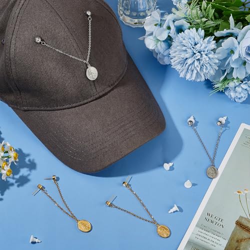 FINGERINSPIRE 4 Pcs Baseball Cap Chains 4.92inch Long 4 Styles 304 Stainless Steel Gold/Silver Hat Back Decoration With Oval Pendant for Trucker Hat Accessories Bar Party Supplies