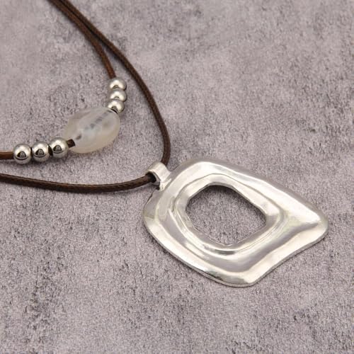 Boho Necklaces for Women Chunky Circle Necklace Layered Boho Circle Leather Choker Necklace Long Vintage Necklaces Bohemian Jewlery Gifts - style: Bohemian Multilayer Necklace