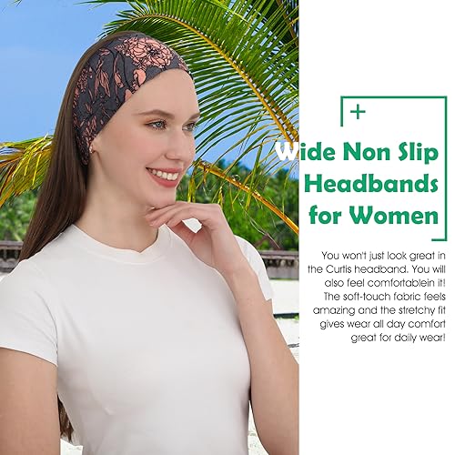 RITOPER Workout Wide Headbands for Women Non Slip, Super Soft Yoga Running Exercise Head Bands, Elastic Sweat Band Hair Bands for Women's Hair, Womens Solid Headband Hair Wrap - color: boho-black2