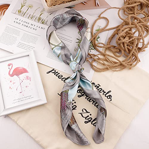 NZKNP Silk-Like Head Scarf - Women's Bandana Wraps - color: 18-blue and Gray, size: 35"*35"