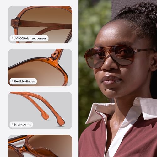 livho Trendy Polarized Aviator Sunglasses Women Men, Retro Sun Glasses for Women Men 2025, Oversized UV Protection Shades - color: Dark Brown/Gradient Brown