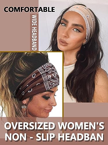 Awumbuk Wide Headbands for Women Knotted No Slip Head Bands Soft Turban Headband Hair Accessories Boho African Solid Color Head Wraps for Women Yoga Workout (Nature) - color: Nature