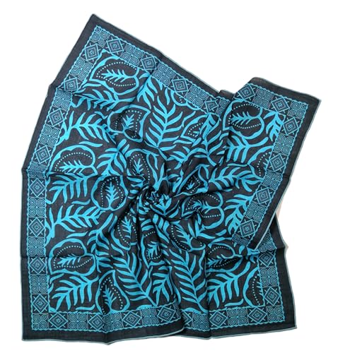 Shanlin Unisex Floral Cotton Square Scarf Bandanas 22x22 inch - color: Leafpattern-blueblack