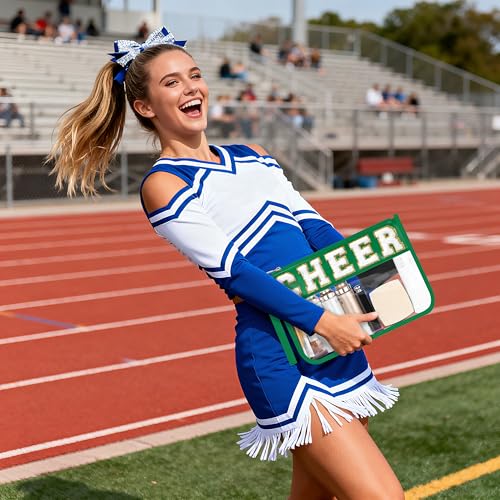 BuyCard Cheer Chenille Letter Bags Clear Makeup Bag, Cheerleader Gifts Cosmetic Bag, Varsity Preppy Patch Flat Pouch Cheer Accessories, Waterproof PVC Organizer Toiletry Bag for Women Girls Green - color: Green-Cheer