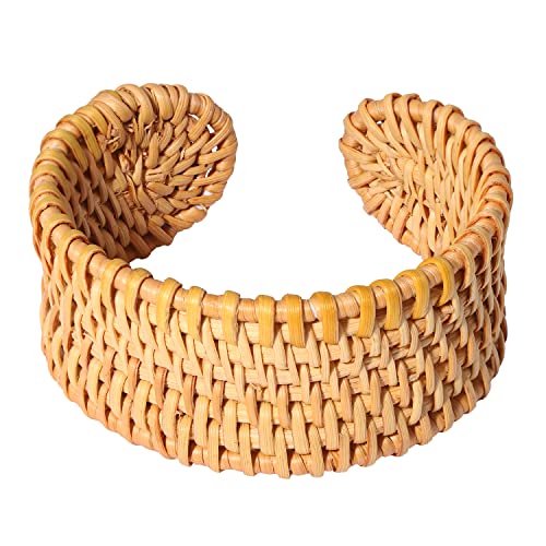Rattan Bracelet Handmade Lightweight Straw Wicker Braid Cuff Bangle Bracelet Statement Adjustable Bohemian Rattans Woven Chunky Bracelets for Summer Wrist Jewelry - style: A Rattan Cuff Bracelet