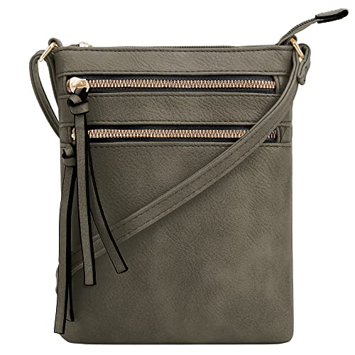 DELUXITY Crossbody Purse Bag Shoulder Bag Multi Pocket Zipper Purse - color: Dark Sage