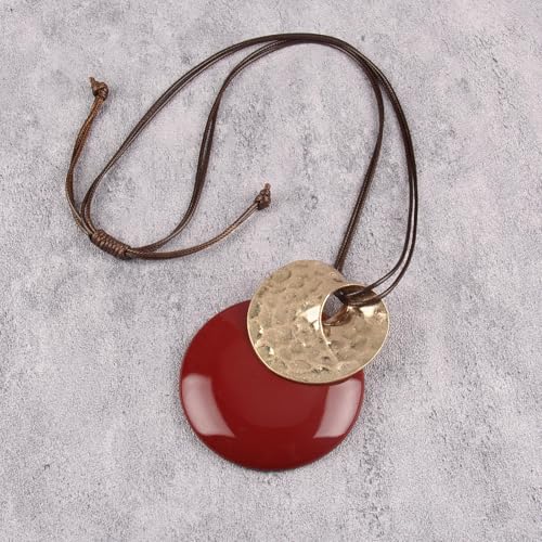 Leather Necklace for Women Large Pendant Hippie Choker Necklace Vintage Sweater Necklace Chunky Boho Necklaces for Women - style: Chunky Circle Necklace