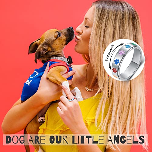 Anxiety Ring for Women Spinner Rings:Rotating Rings Stainless Steel 6mm Moon Star Anxiety for Men Band Jewelry Gift for Women Size 6 7 8 9 10 - color: Dog Paw Spinner Ring-Silver