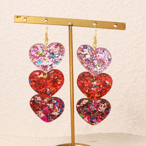 Colorful Shiny Love Heart Dangle Earrings Handmade Lightweight Glitter Acrylic Heart Shaped Hoop Earrings for Women Lovers Valentine's Day Mothers Day Party Jewelry Gifts - style: StyleE