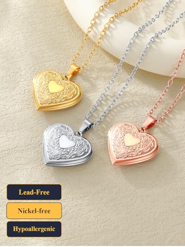 U7 Women Locket Necklace Platinum 14K Gold Photo Lockets that Hold Picture,Chain 20 Inch Personalized Gift Custom Love Heart Image Necklaces - color: 01# (Hot!)Platinum Heart