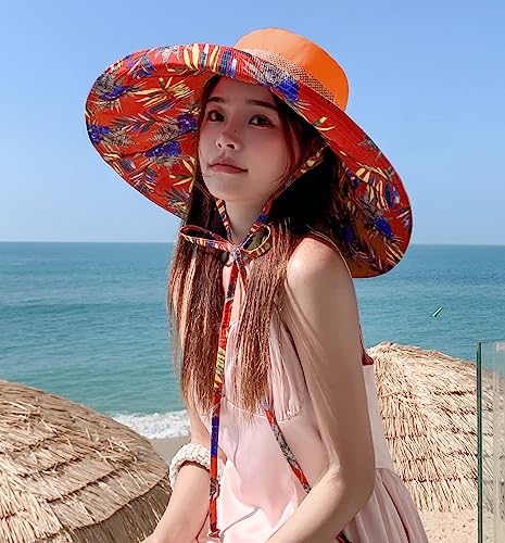 HUAMULAN Women Summer Sun Hat Wide Brim Wired Edge Floral Beach Bucket Hats Reversible Foldable Travel UV Protection Lady Hat - color: M2446-jvse