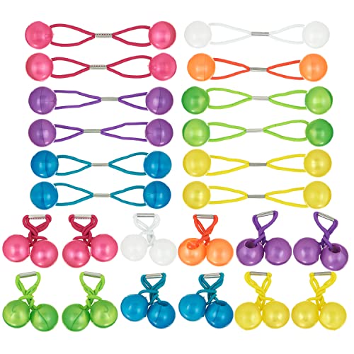 24pc Marble Finish Twin Bead Ponytail Ball Hair Elastics-Girls & Toddlers | Brightly Colored Hair Ties for Girls & Toddlers. Fun Kids Hair Accessories. Colorful Ponytail Balls Cute - color: Glossy