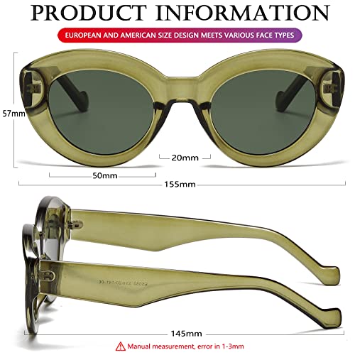 AIEYEZO Oversized Cat Eye Sunglasses for Women Cute Oval Thick Frame Cateye Sun Glasses Chic Retro Style Shades - color: A3 Olive Green