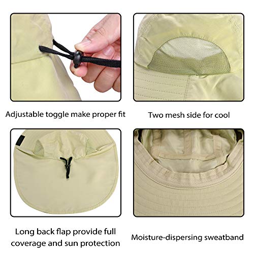 Tirrinia Wide Brim Sun Hat with Neck Flap for Men & Women, Breathable Hiking Fishing Safari Hat, Outdoor UV Protection Cap - color: Tan
