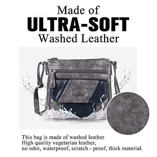 Angelkiss Small Womens Crossbody Bag Leather Shoulder Purse for Women Hobo Bag with Adjustable Shoulder Strap - color: Grey/Blue