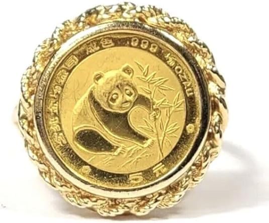 PRETTY JEWELS Chinese Coin Panda Bear Ring, 925 Sterling Silver, 14K Yellow Gold Finish, 20MM - color: pink