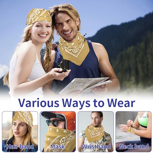 6 Pack Pure Cotton Bandana, Multi-Purpose Square Handkerchief, Face Mask headband for Men and Women - color: Tan