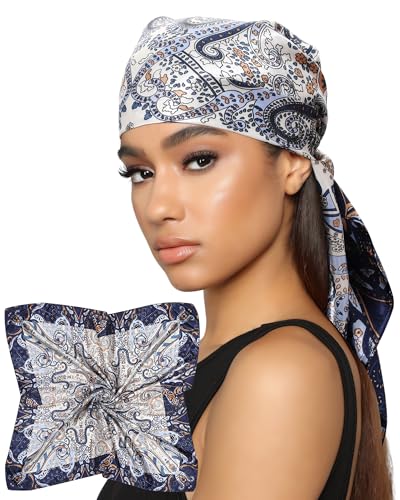 AWAYTR 35” Satin Head Scarf for Women Like Silk Scarf for Hair Scarf Satin Hair Bandana Women Headscarf Hair Wrap Scarf Neck - color: Navy Blue