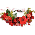 Vivivalue Rose Flower Crown Boho Flower Headband Hair Wreath Floral Headpiece Halo with Ribbon Wedding Party Festival Photos Red - color: 96