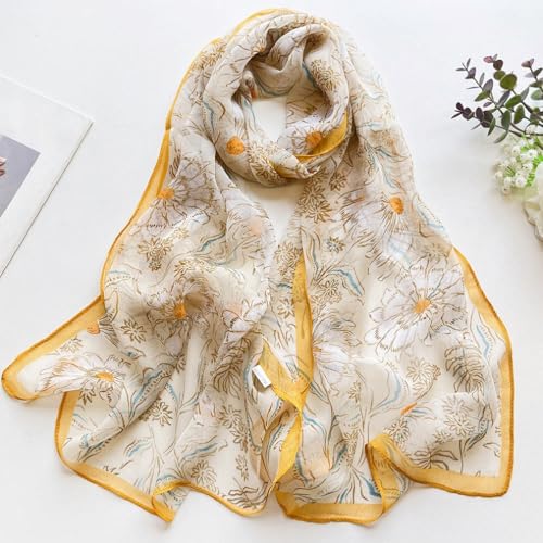 MINIDORA Lightweight Scarves for Women Elegant Floral Pattern Scarf Shawls Sunscreen Head Shawls - color: Style 13-yellow
