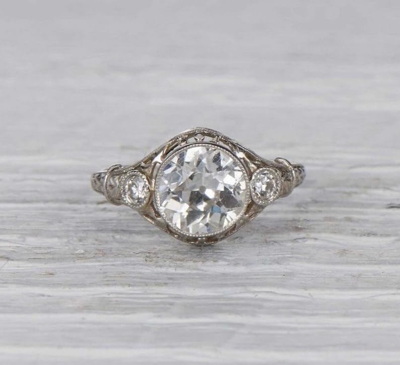 SILVERIST 1930s Old European Cut Diamond Edwardian Engagement Ring Antique Vintage Style Victorian Anniversary Ring For Her 925 Sterling Silver Handcrafted Trilogy Retro Iconic Art Deco Inspired Ring