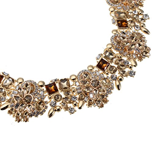 Jerollin Crystal Rhinestone/Pearl Statement Chain Necklace, Vintage Choker Bib Pendant Necklace Bohemian Bling Tassel Collar Statement Necklace for Evening Party - color: Tawny