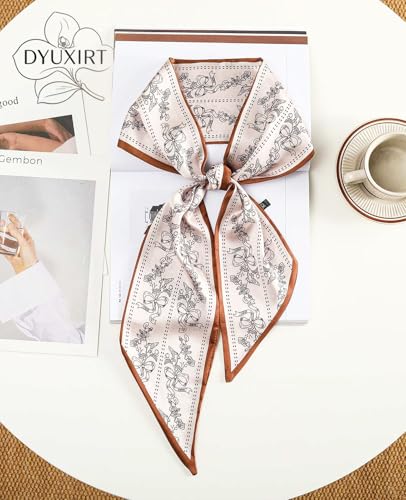 Head Scarf Purse Handle Neck Satin Hair Scarfs For Bag Lightweight Silky Long Thin Women's Fashion Scarves 59 * 5.9” - color: H12-brown Striped Bow Tie(59*5.9inch)