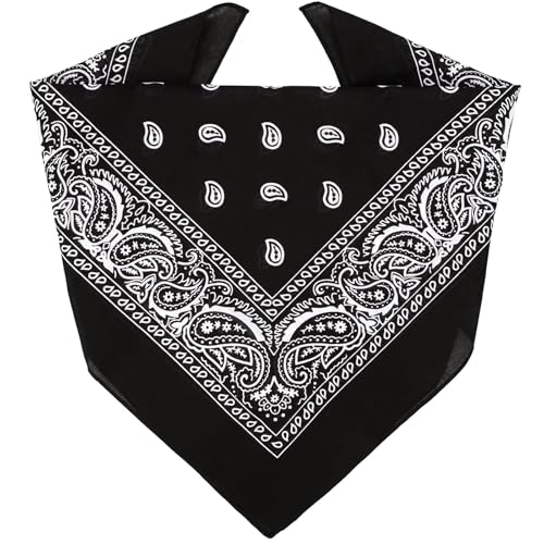 ZENO 100% Cotton & Natural Fibers Bandana Scarf - Soft, Durable, Machine Washable – Unisex for Men & Women - color: Black Single