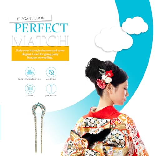 Lurrose Double Prong Hair Pin U Shaped Crystal Chignon HairPin Stick Hairstyle Accessory for Women Girls(Blue) - color: Blue