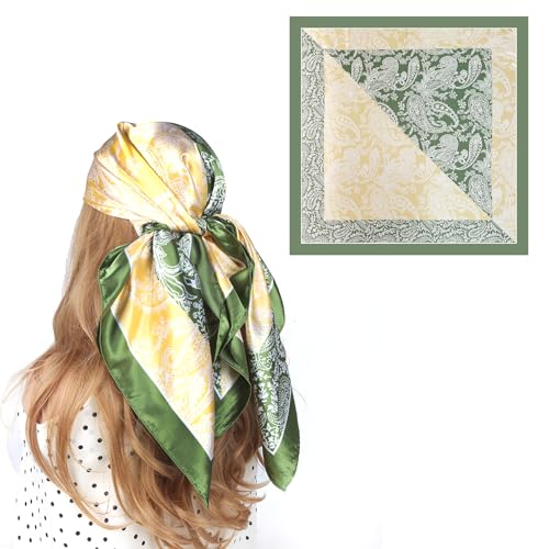 35 Inches Silk Head Scarf-Satin Hair Scarves Silk Bandana Scarf Headscarf for Women's Fashion Scarves - color: Green-spliced Cashews