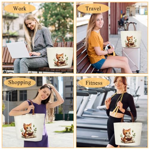 Canvas Tote Bag Aesthetic Tote Bag for Women Teens Reusable Grocery Shopping Bag With Handles Cute Animal Tote Bag - style: Cat