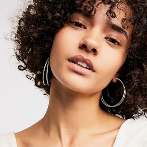 OOOPEL Large Thin Double Hoop Earrings for Women Lightweight Hypoallergenic 925 Sterling Silver Post 14K Gold Hoops Non Tarnish Sturdy Big Thin Double Layered Hoop Earrings 30/40/50/60mm - color: Silver, size: 50mm