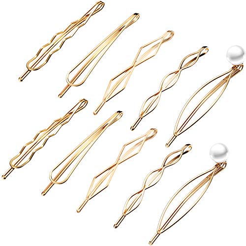 10 Pieces Geometric Metal Hair Clips and Barrettes for Women and Girls, Hair Styling Minimalist Wedding Dainty Accessories (Gold) - color: Gold