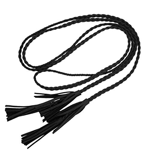 TeeYee Women Girls Multi Colors Braided Waist Tie Belt/Rope/Chain with Tassel Fringe Wrap Cloth Belts for Ladies Dress Pants - color: Black