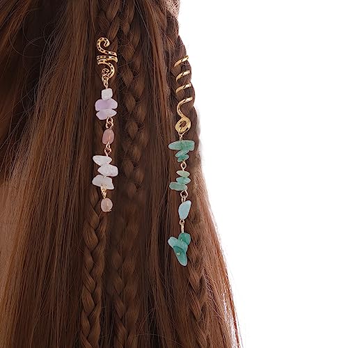 FRDTLUTHW Colored Natural Stone Pendant Hair Jewelry for Braids, Crystal Dreadlock Accessories for Women(pack of 6) - color: 6PCS,Green,Pink,Purple
