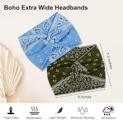 AKTVSHOW 7'' Wide Bandana Headbands for Women, Fashion Paisley Turban Headbands for Thick Hair Non Slip Womens Large Cloth Hairbands Fabric Hair Scarves Headwrap Boho Accessories - color: Bohemian Love