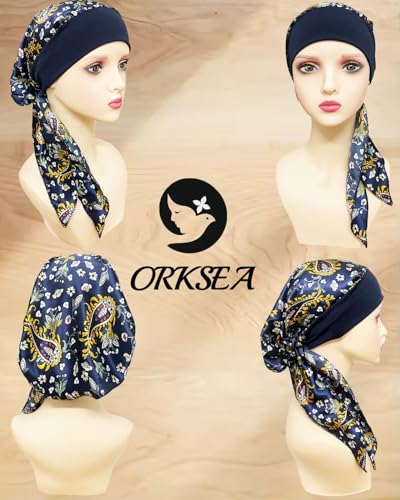 Chemo Headwear for Women Head Scarf Headwraps Silky Soft Turbans for Women Cancer Hats Chemo Beanie Coverings Scarves - color: C Blue Floral Pattern 4