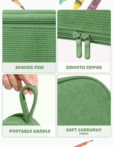 SUNEE Cute Pencil Case, Large Pencil Pouch, Soft Corduroy Fabric Big Pencil Bag with Zipper, Kawaii Pen Bag Stationery Storage and Organizer, School Supplies for Teen, Student, Boys, Girls, Soft Green - color: Soft Green