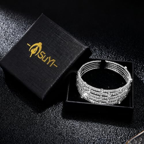 Suyi Rhinestone Bracelet Multilayer Gold Cuff Bracelet for Women Crystal Braidal Bracelets - color: Silver 8